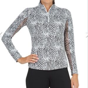 NWT IBKUL Long Sleeve Alena Print Quarter Zip Top Golf Mock Neck Sz Small